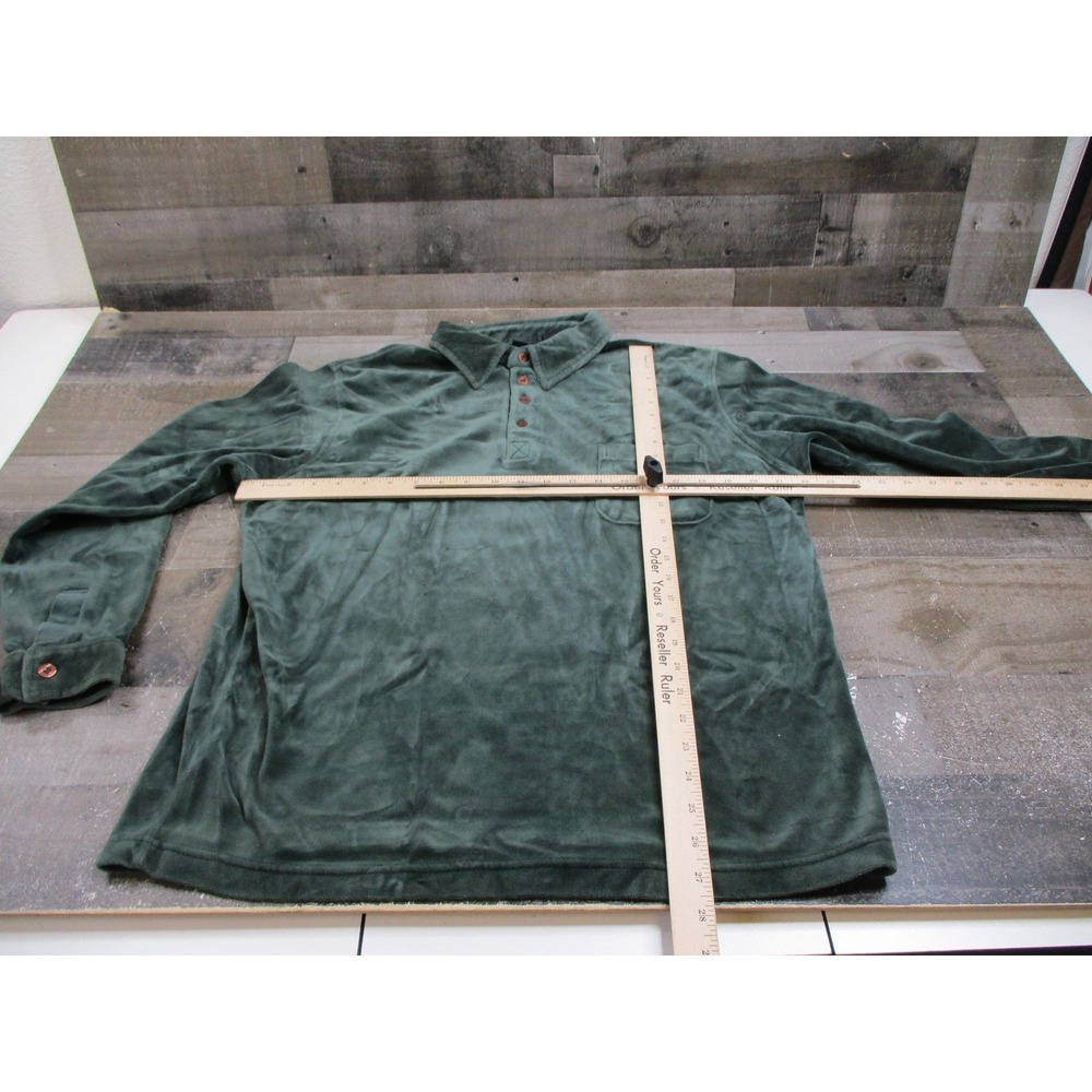 Mossimo Shirt Mens Medium Green Velour Polo Long Sleeve Chest Pocket Collared - Picture 8 of 14